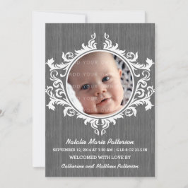Grått Rustic Swirls Baby Announcement Meddelande