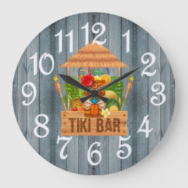 Grått Rustic Tiki Pub Large Clock Stor Klocka