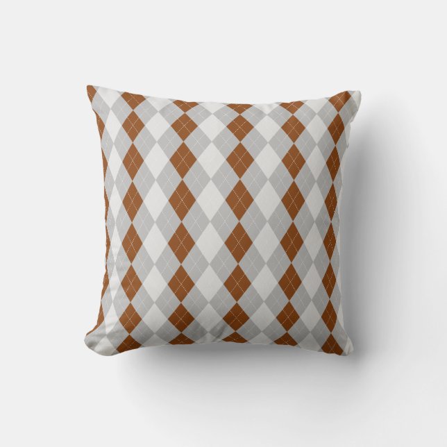 Grått & SADDLE BROWN Diamonds ARGYLE Mönster Kudde (Framsida)