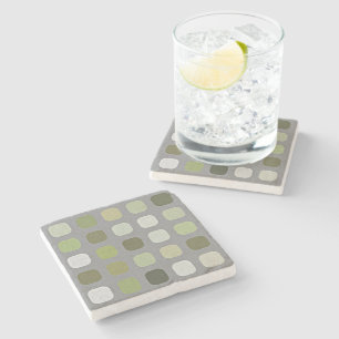 Grått Sage Oliv grönt Round Squares Art Mönster Stenunderlägg
