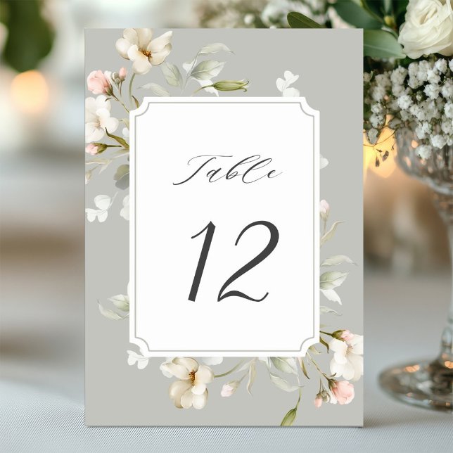 Grått Sage White Elegant Blommigt Bröllop Bordsnummer (Skapare uppladdad)