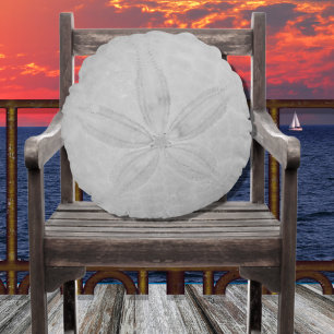Grått Sand Dollar Nautical Coastal Round Pillow Rund Kudde