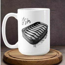 Grått Sardine Art Tin Anpassningsbar Monogram Namn Kaffemugg