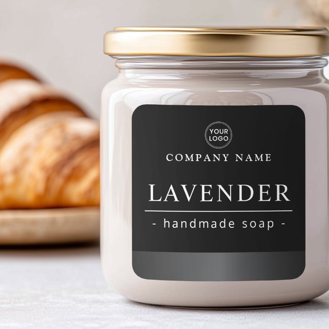 Grått satin gräns svartvit logotyp etikett (Gray satin border black logo product label)