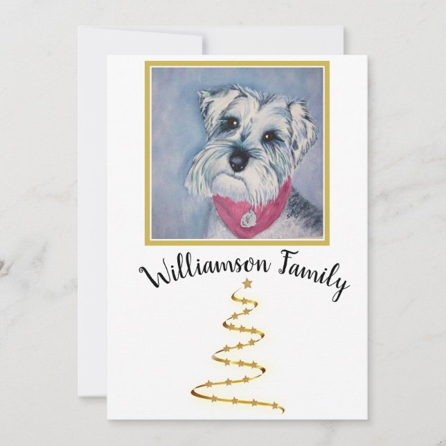 Grått Schnauzer Puppy Merry Julkort (Framsida)