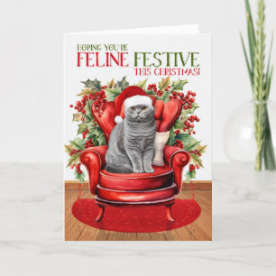 Grått Scottish Fold Julkett KATTDJUR Festive Helgkort