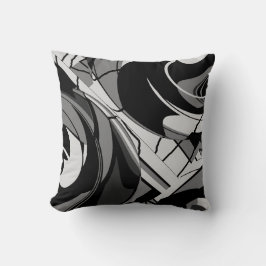 Grått Shades på Black Swirling Blommigt Abstrakt Kudde