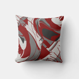 Grått Shades på Mörk Red Flowing Blommigt Abstrakt Kudde