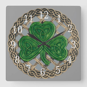 Grått Shamrock och keltiska knoppar Fyrkantig Klocka