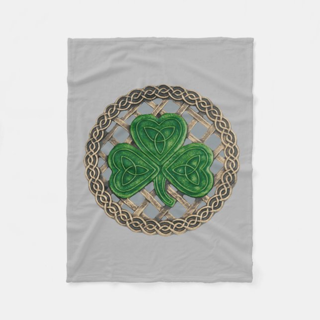 Grått Shamrock on Celtic Knots Fleece Blanket (Framsidan)