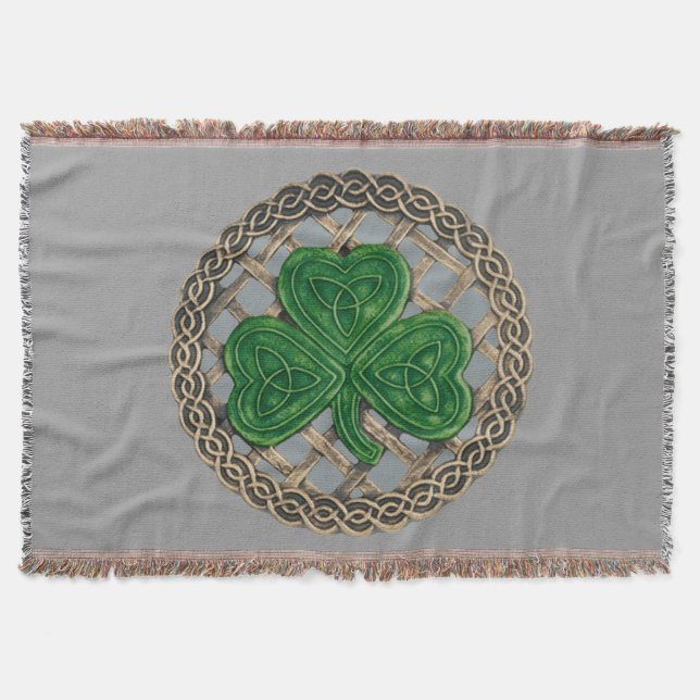 Grått Shamrock on keltic Knott Throw Blanket Filt (Framsidan)