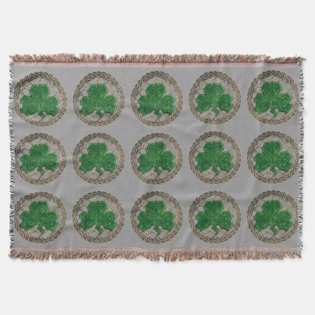 Grått Shamrock on keltic Knott Throw Blanket Mysfilt (Framsidan)