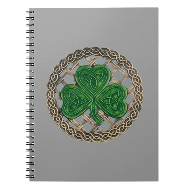 Grått Shamrock på den keltiska Spiral-bärbara dato Anteckningsbok Med Spiral (Framsidan)