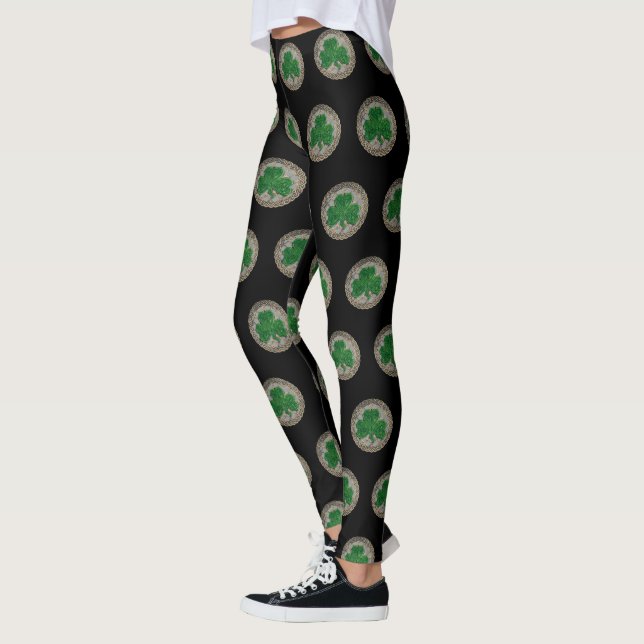 Grått Shamrock på keltiska knölar Leggings (Vänster)