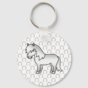 Grått Shetland Pony Cute Tecknad Illustration Nyckelring