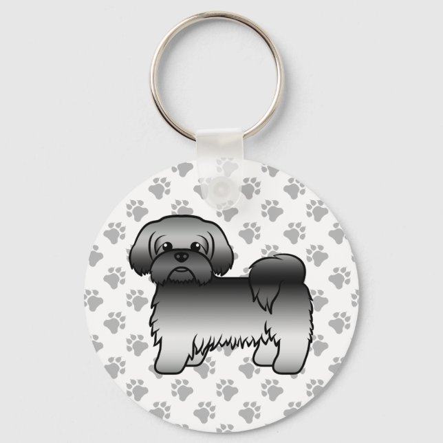 Grått Shih Tzu Cute Tecknad hund Illustration Nyckelring (Framsida)