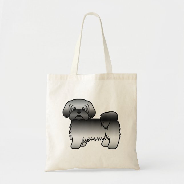 Grått Shih Tzu Cute Tecknad hund Illustration Tygkasse (Framsidan)