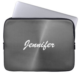 Grått shiny faux metall eget namn laptop fodral