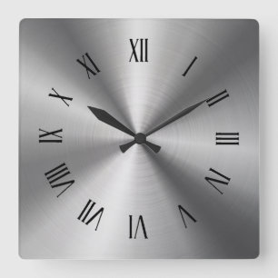 Grått Shiny Metallic Stainless Steel Roman Numeral Fyrkantig Klocka