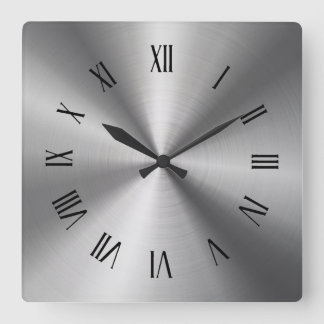 Grått Shiny Metallic Stainless Steel Roman Numeral Fyrkantig Klocka