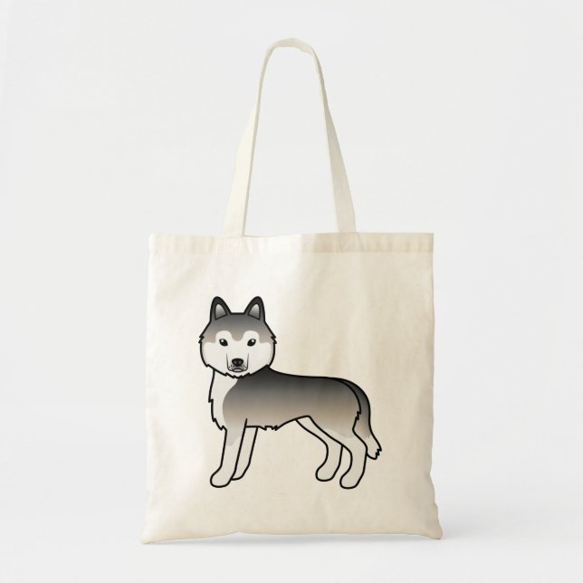 Grått Siberian husky Cute Tecknad hund Tote Bag Tygkasse (Framsidan)