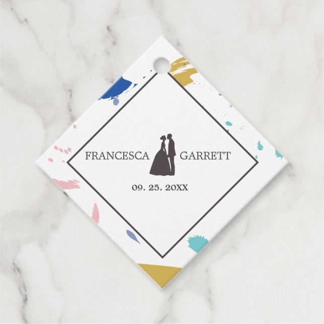 Grått Silhouette i Bride and Groom Gåvor Etiketter (Framsida)