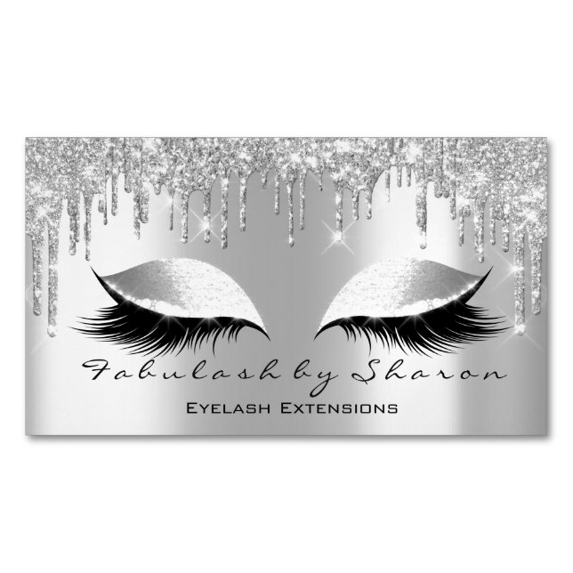 Grått Silv Glitter Spark Drips Makeup Artist Lash Magnetiska Visitkort (Framsida)
