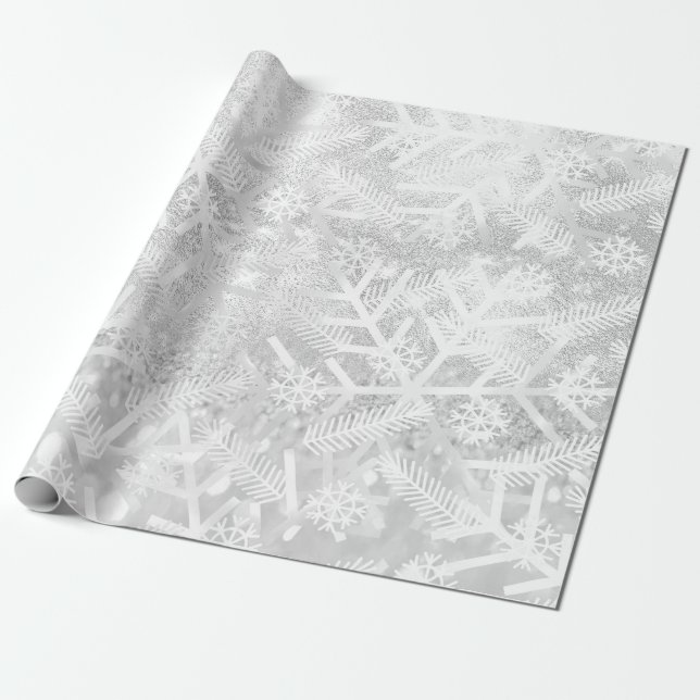 Grått Silve Glitter jul Helgdag Snowflake Joy Presentpapper (Utrullad)
