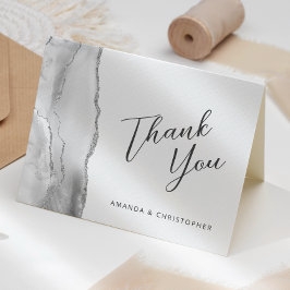 Grått Silver Agate-skript Bröllop Tack Kort