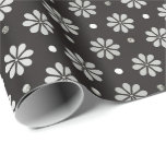 Grått Silver Black Foil Blommigt Daisy Dots Presentpapper<br><div class="desc">Contemporaryns lyxdekaler FlorenceK-design</div>