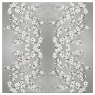 Grått Silver Cherry Blommar Blommönster Tyg
