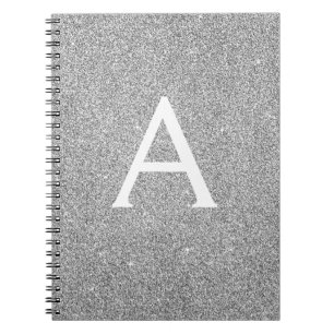 Grått Silver Foil Glitter Gnistra Monogram bärbar  Anteckningsbok