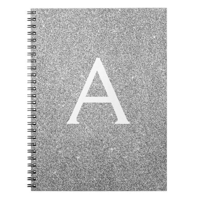 Grått Silver Foil Glitter Gnistra Monogram bärbar  Anteckningsbok (Framsidan)