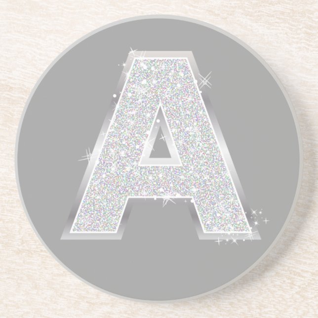 GRÅTT SILVER GLITTER BREV A UNDERLÄGG SANDSTEN (Framsidan)