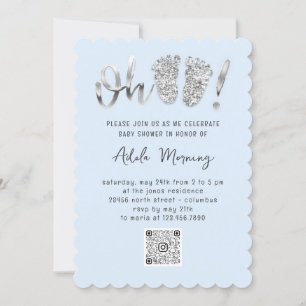 Grått Silver Glitter Feet Flicka Boy Blue QRCODE Inbjudningar