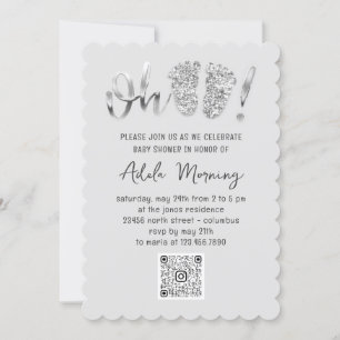 Grått Silver Glitter Feet Flicka Boy QR CODE Inbjudningar