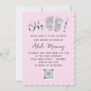 Grått Silver Glitter Feet Flicka QR CODE Rosa Inbjudningar