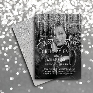 Grått Silver Glitter Fringe fotopapper 16 Inbjudningar