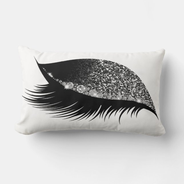 Grått Silver Glitter, sömnparen Makeup Öga Lash Hö Lumbarkudde (Framsida)