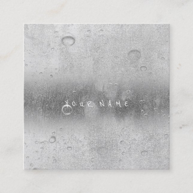 Grått Silver Grått Abstrakt Vatten Linen Bollar Fyrkantigt Visitkort (Framsida)