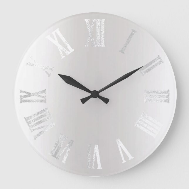 Grått Silver Grått Black Metall, minimala romerska Stor Klocka (Framsida)