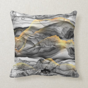 Grått Silver Guld Alcohol Bläck Abstrakt modern Kudde