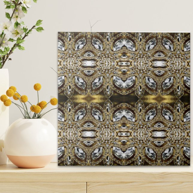grått silver guld och svartkonst deco mönster kakelplatta (gray silver gold and black art deco pattern ceramic tile)