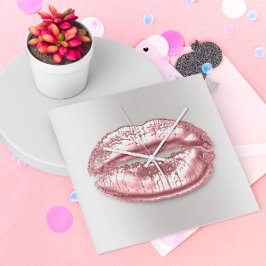 Grått Silver Kiss Läppar Rosa ros Guld Makeup Arti Fyrkantig Klocka