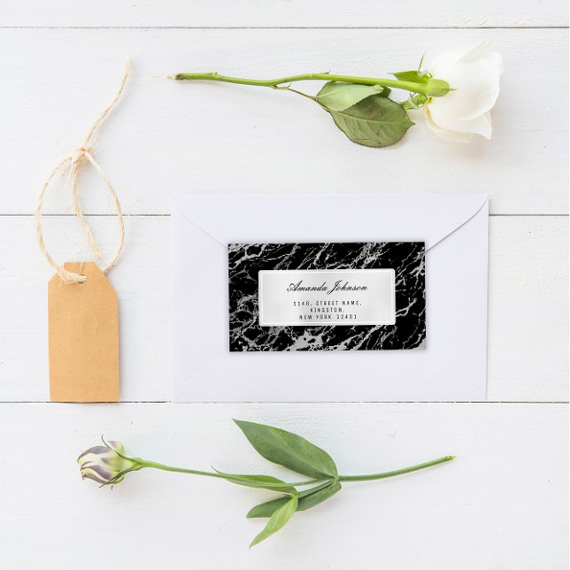 Grått Silver Marble Abstrakt Elegant Black OSA Fraktsedel (RSVP Black Silver Marble FlorenceK )