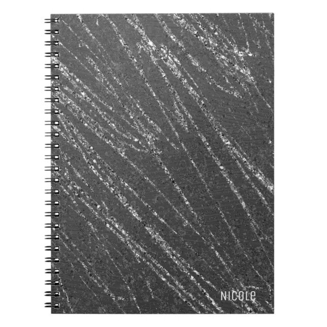 Grått & Silver Modern Glam Marble Rand Designer Anteckningsbok Med Spiral (Framsidan)