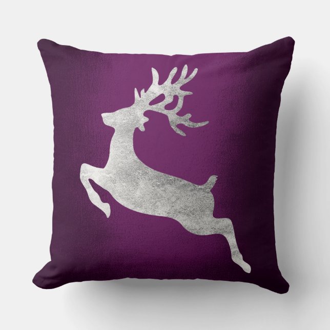 Grått Silver Reindeer Lila Plum Ametyst Kudde (Framsida)
