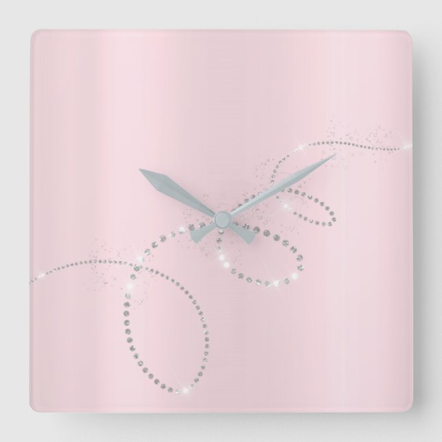 Grått Silver Rosa Pastel Crystals Infinity Diamond Fyrkantig Klocka (Framsida)