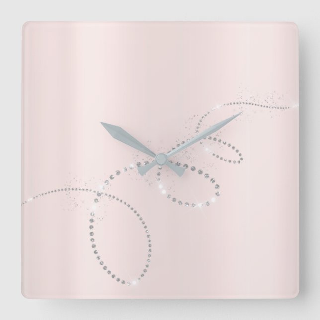 Grått Silver Rosa Powder Crystals Infinity Diamond Fyrkantig Klocka (Framsida)