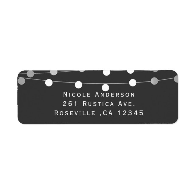 Grått Silver String Ljus Modern bröllopsförmån Returadress Etikett (Framsidan)